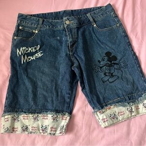Mickey Mouse Cuffed Denim Shorts with some Embroidery